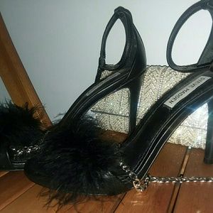 Steve Madden Ankle Strap High Heel Faux Fur Sandal